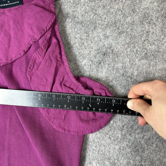 Maeve by Anthropologie Tank Top Women’s Small Fushia Ribbed Knit Linen Ruffle - Picture 6 of 8